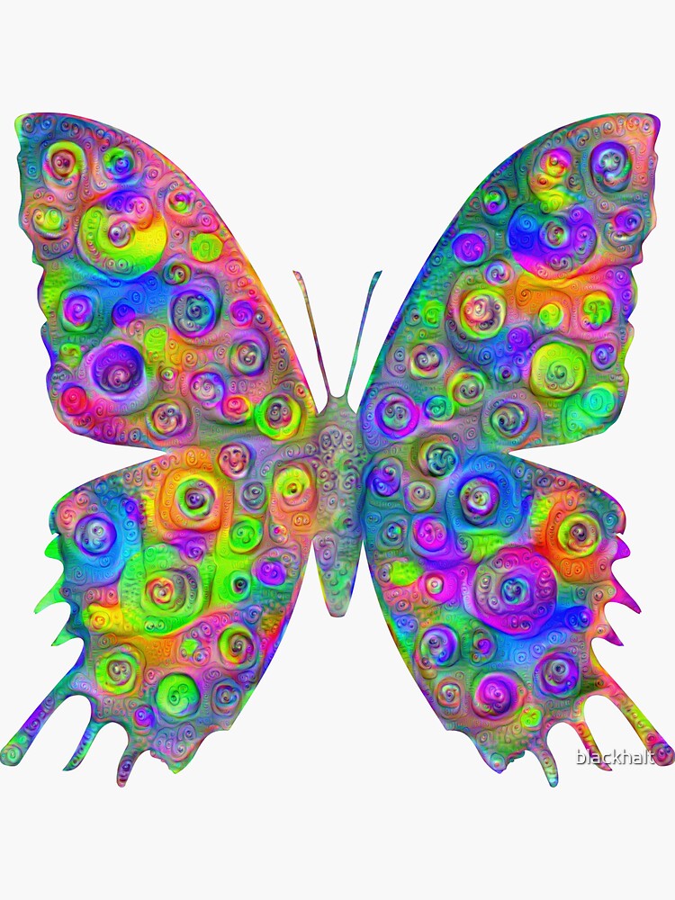 Thumbnail 3 of 3, Sticker, #DeepDream Motley Butterfly designed and sold by blackhalt.