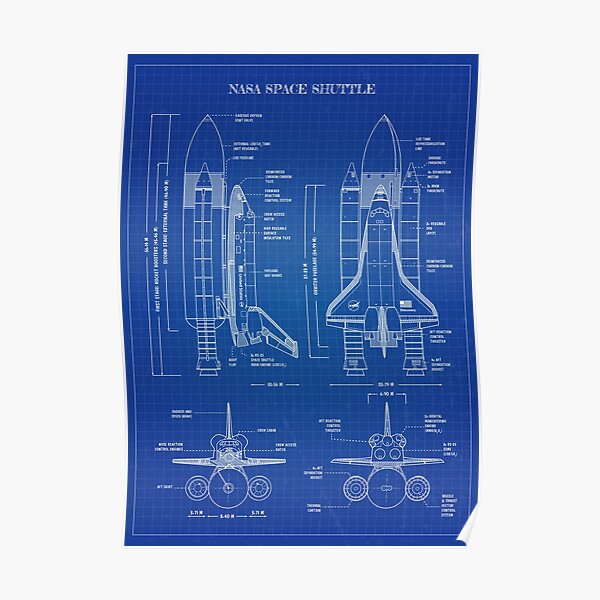 NASA Space Shuttle Blueprint (Vertical Version) Poster