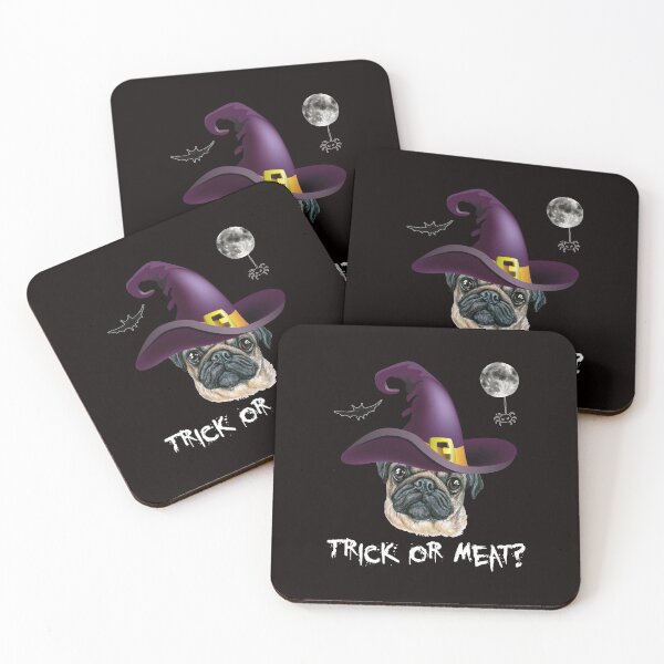 Item preview, TRICK OR MEAT? Pug witch hat bat moon Halloween designed and sold by Colator.