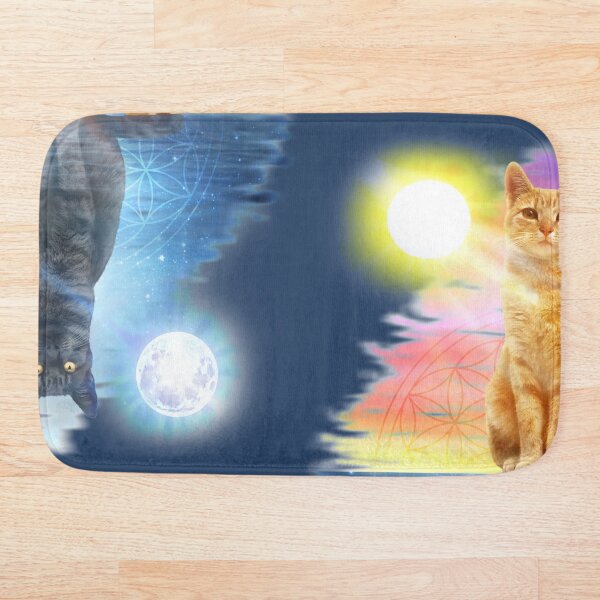 Cute Sun and Moon Cats Bath Mat