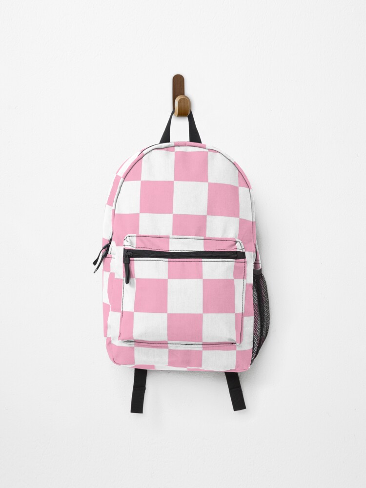 Pink and shop white checkered backpack