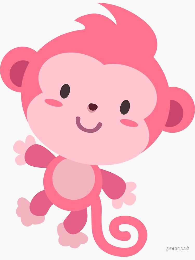 "Cute Pink Monkey Design" Sticker by pomnook Redbubble
