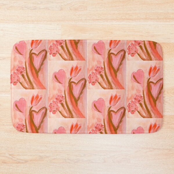 Pink Valentine Flowers by Nancy Salus Bath Mat