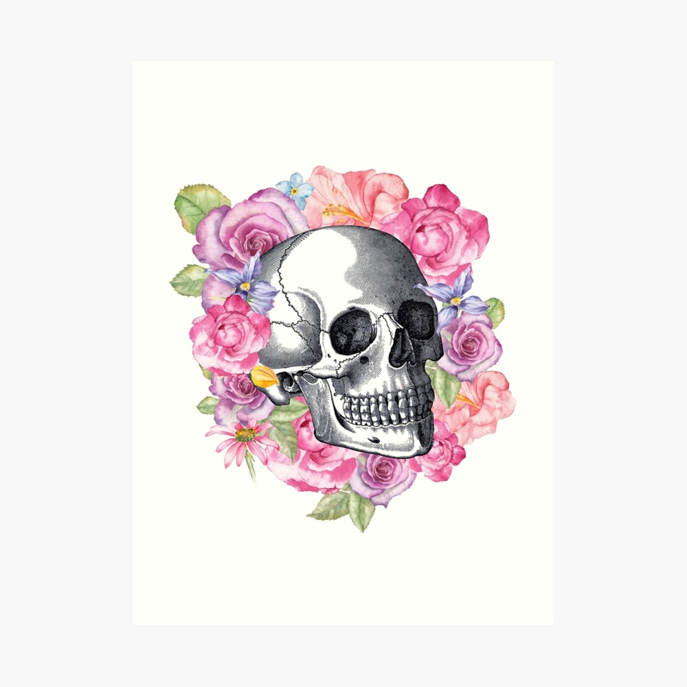 Floral skull print, Alternative Wedding gift, floral Anatomy