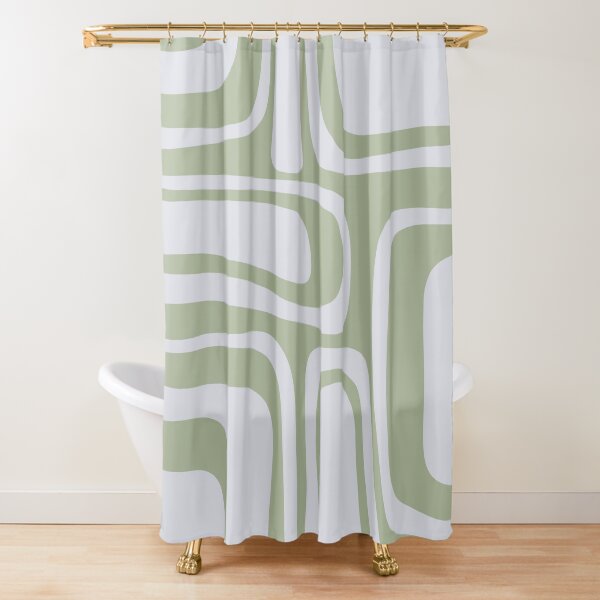 Palm Springs Midcentury Modern Abstract Pattern in Sage Green and Pale Silver Grey Shower Curtain