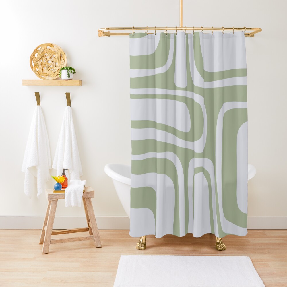 Palm Springs Midcentury Modern Abstract Pattern in Sage Green and Pale Silver Grey Shower Curtain