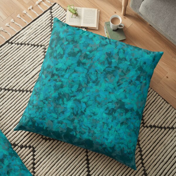 Teal Blue Green Leaves Floor Pillow