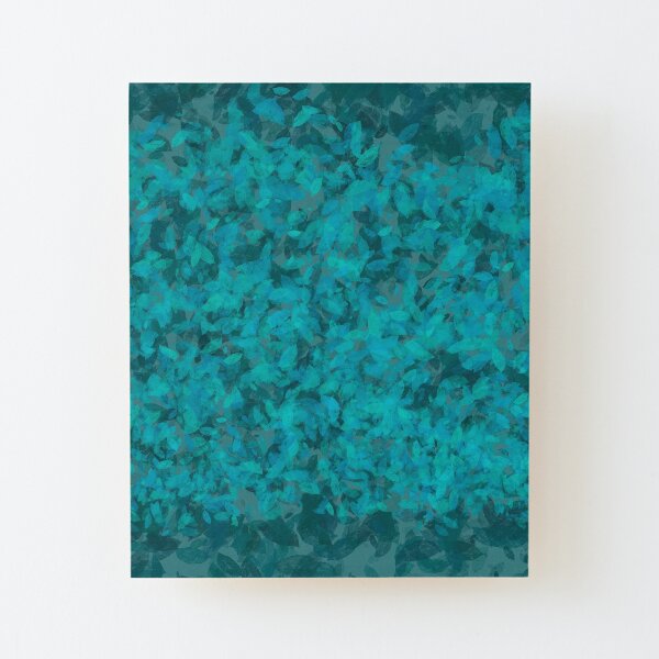 Teal Blue Green Leaves Wood Mounted Print