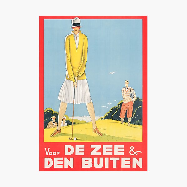 Item preview, Vintage travel poster Woman Golfing by the Sea designed and sold by Glimmersmith.