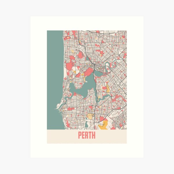 Chalk City Map Of Perth Australia Art Print