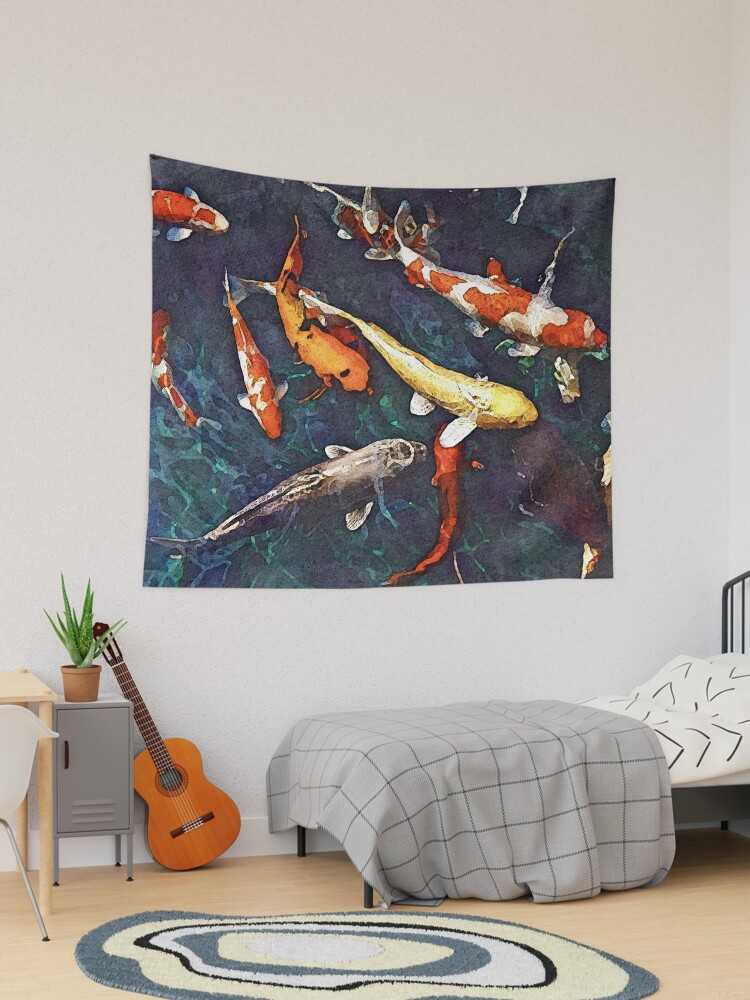 Japanese Koi Fish in the Pond Tapestry for Sale by solrevolver