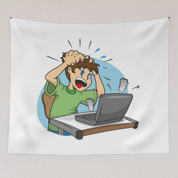 Item preview, Illustration of a person desperate student with a damaged laptop. Ideal institutional information designed and sold by LucianoCosmo.
