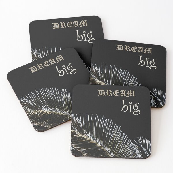 Artikelvorschau, Palm Leaf Silhouette auf Schwarz mit Dream Big Quote entworfen und verkauft von ALEX PHOTO DREAMS.