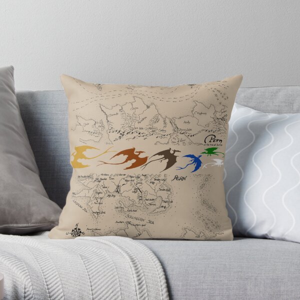 Dragonriders of Pern Maps (Beige Background) Throw Pillow