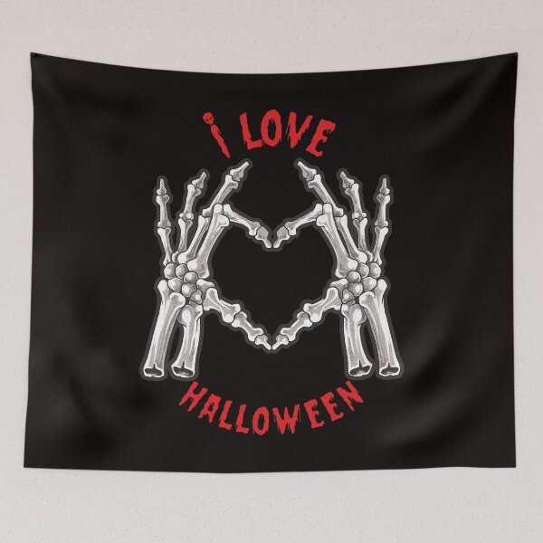 Item preview, I LOVE HALLOWEEN skeletal hands heart funny saying designed and sold by Colator.