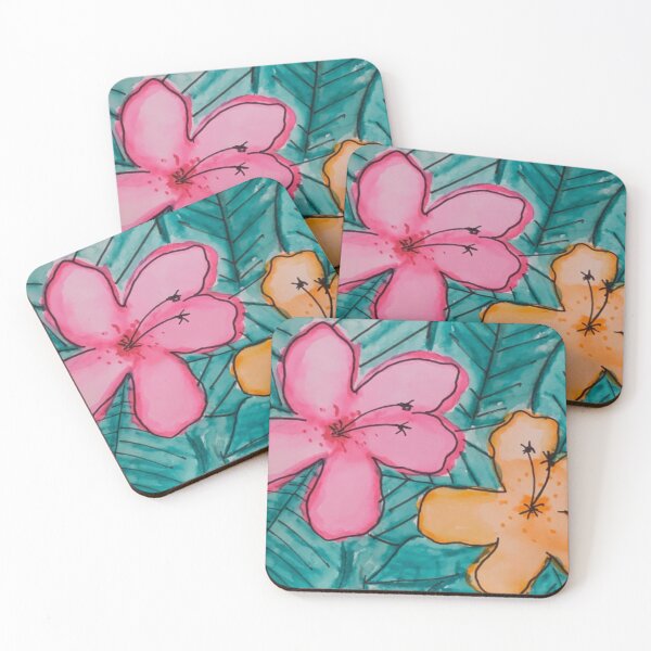 Item preview, Watercolor Hibiscus Flower - Green/Orange/Pink designed and sold by Emily Boynton.