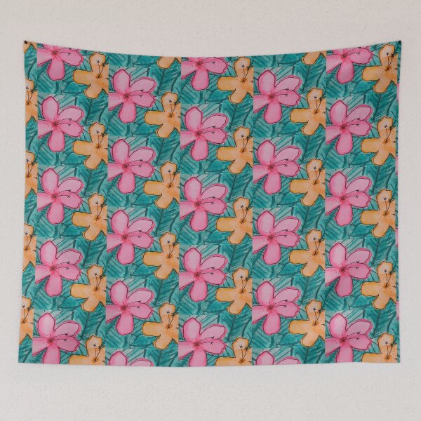 Item preview, Watercolor Hibiscus Flower - Green/Orange/Pink designed and sold by Emily Boynton.
