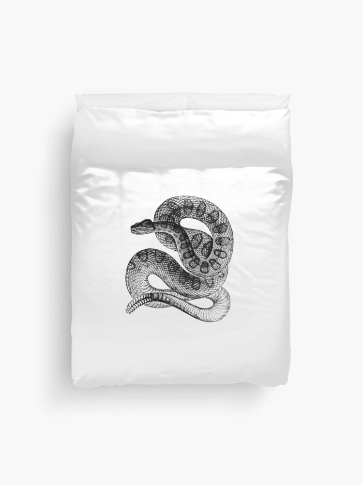 Funda nórdica «Serpiente de vintage Ilustración Serpiente venenosa blanco negro de 1800 retro Imagen» de SilverSpiral | Redbubble