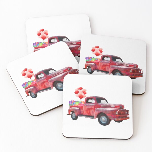 Item preview, Valentines Day Red Painted Vintage Truck with Love Heart and Balloons, Sticker T-Shirt Laptop Water Bottle designed and sold by StickerArtwork.