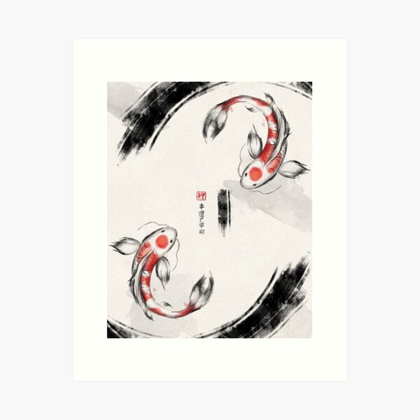 Koi Fish Ink Drawing Art Print