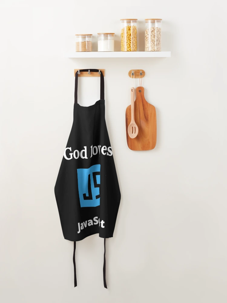Thumbnail 4 of 6, Apron, God Loves JavaScript designed and sold by ChristianCoding.