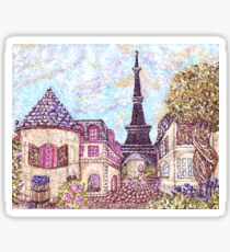 Paris Eiffel Tower inspired pointillism landscape by Kristie Hubler Sticker