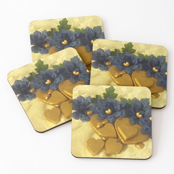 Item preview, Blue flowers and gold hearts Valentines for him REH Art, MsRose123 designed and sold by MsRose123.