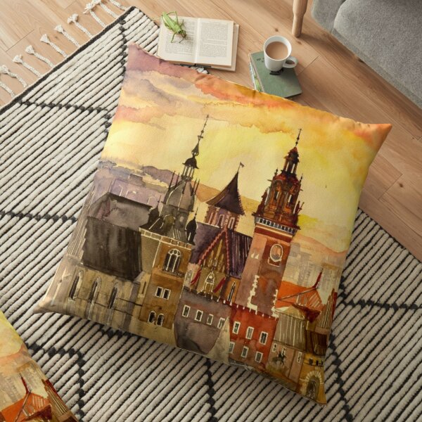 Polish artist Maja Wronska brings back watercolor sketches from her travels - Architecture Paintings Floor Pillow