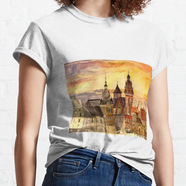 Painting Prints on Awesome Products,  Polish artist Maja Wronska brings back watercolor sketches from her travels - Architecture Paintings Classic T-Shirt