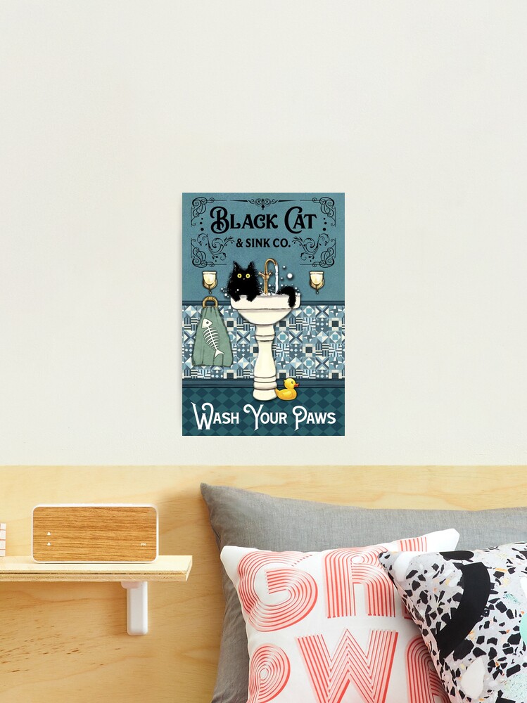 Black Cat and Sink CO Wash Your Paws Poster, Bathroom Decor, Wall Art Decor,  Black Cat Poster, Funny Bathroom Poster No Frame Canvas 