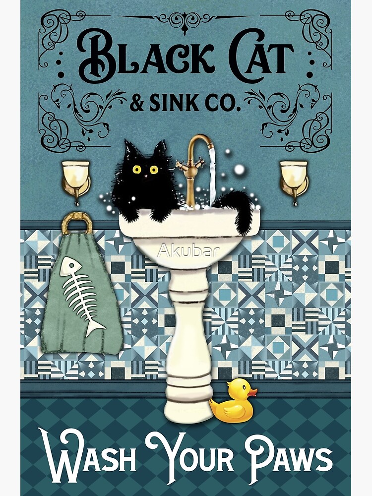 "Black Cat And Sink Co. Wash Your Paws Poster" Canvas Print for Sale by