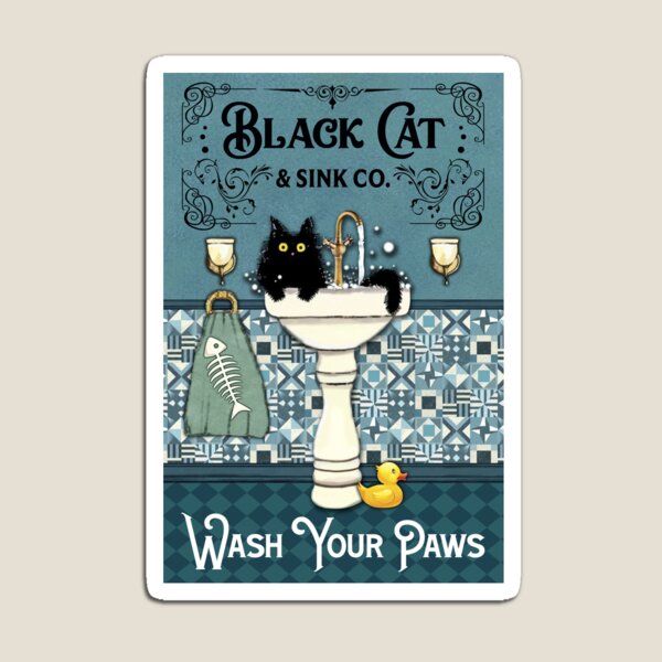 Item preview, Black Cat And Sink Co. Wash Your Paws Poster designed and sold by Akubar.