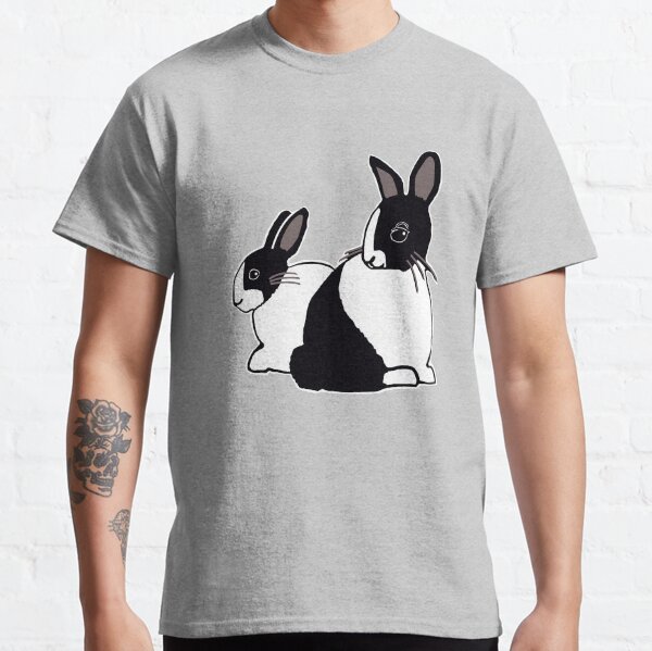 Black & White Dutch Rabbits with Soft Earthy Green Classic T-Shirt