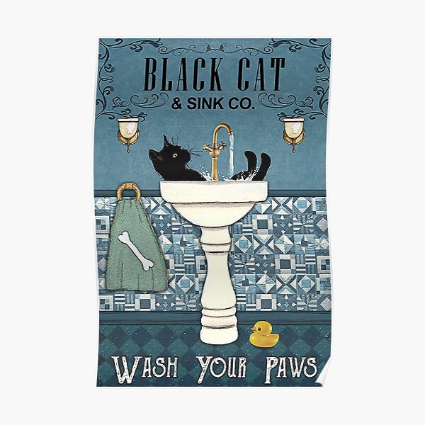 Black Cat And Sink Co. Wash Your Paws Poster