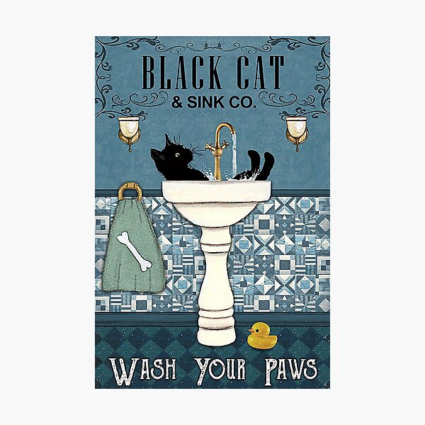 Black Cat And Sink Co. Wash Your Paws  Photographic Print