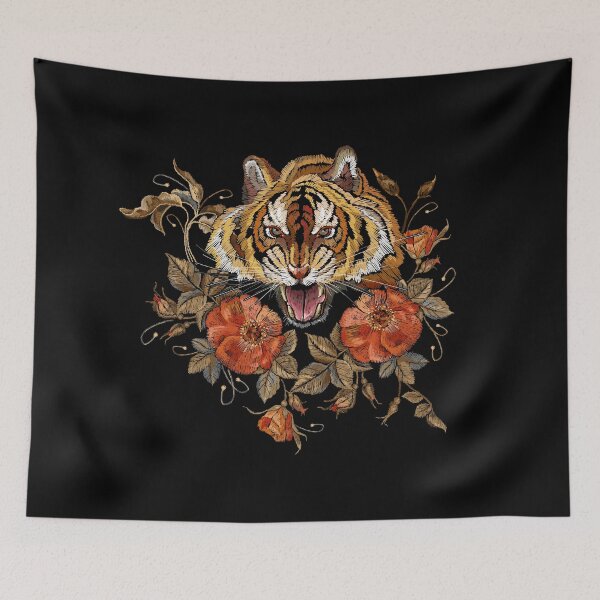 Item preview, Tiger head and roses designed and sold by matrioshka.