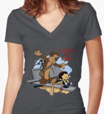 Calvin And Hobbes Parody Women's Fitted V-Neck T-Shirt