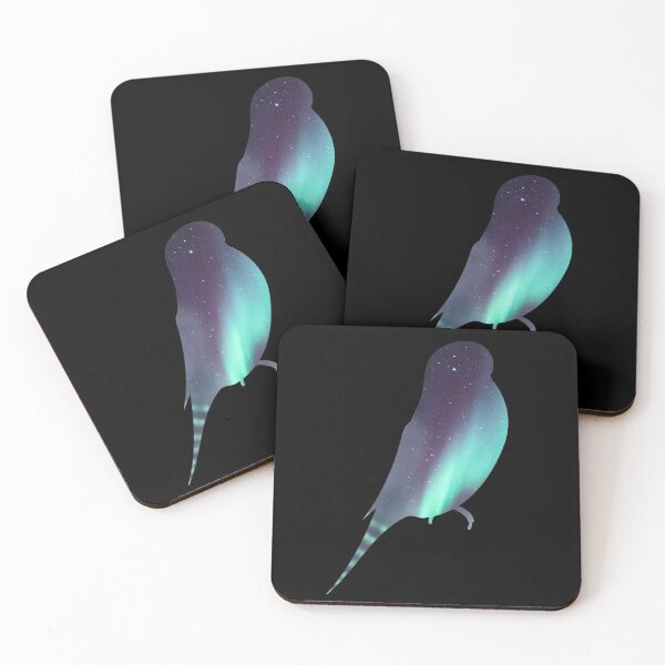 Item preview, beautiful aqua & violet aurora budgie bird | northern lights parakeet sparkly galaxy themed designed and sold by leiriin.