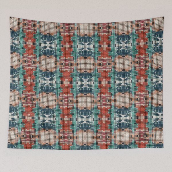 Item preview, Chinese Sea Dragon Octopus Temple Wave Pixel Pattern designed and sold by IPattern.
