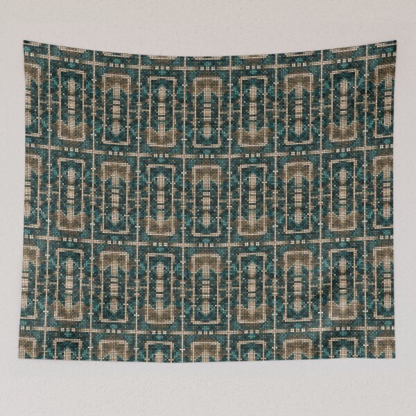Item preview, Bamboo Pipe Teal Gold Geometric Pixel Pattern designed and sold by IPattern.