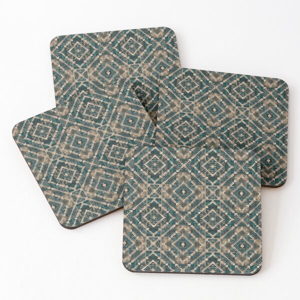 Item preview, Bamboo Cross Pipe Teal Gold Geometric Pixel Pattern designed and sold by IPattern.