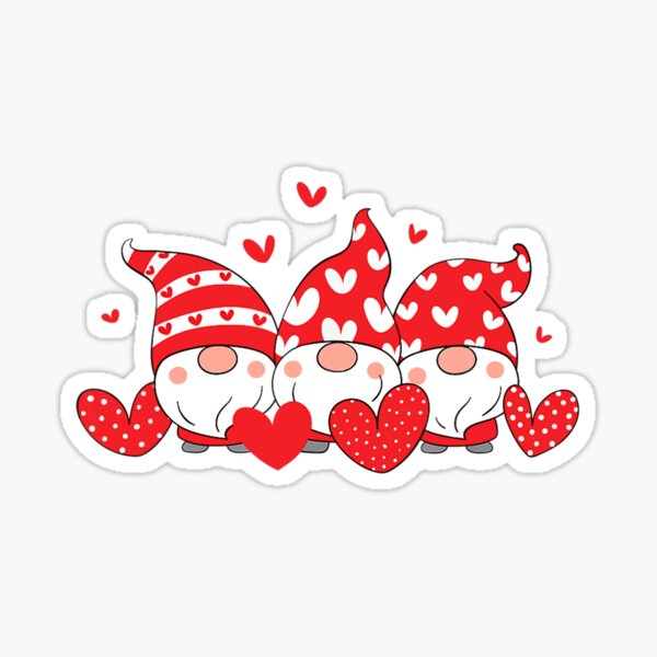 Three Gnomes Holding Hearts Sticker