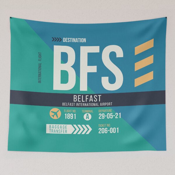Item preview, Belfast (BFS) Airport Code Baggage Tag designed and sold by SLAG-Creative.