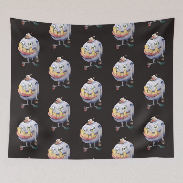 Item preview, The cute monster with the little hat, funny cartoon character in blue with big teeth designed and sold by Canvasvendetta.