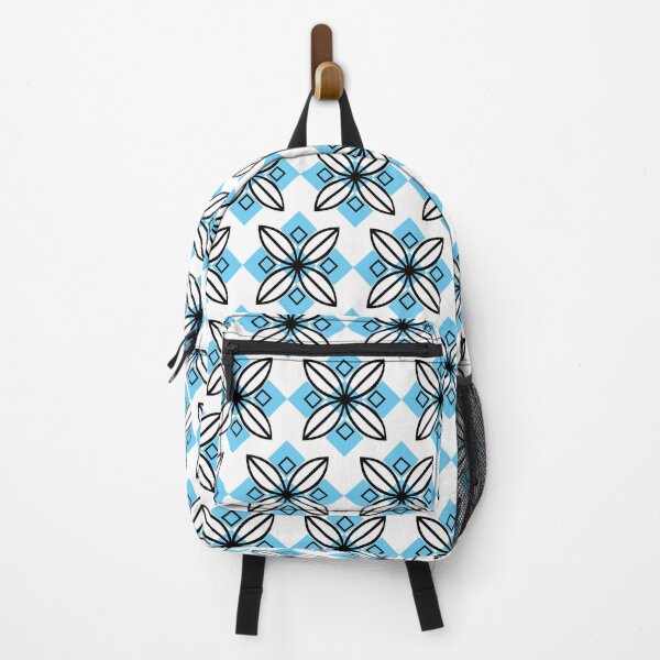 Item preview, Turquoise blue and black floral motif pattern designed and sold by Mandala & More.