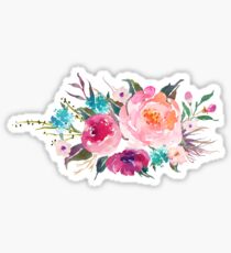 Pegatina Bouquet Acuarela Floral Turquesa Rosa