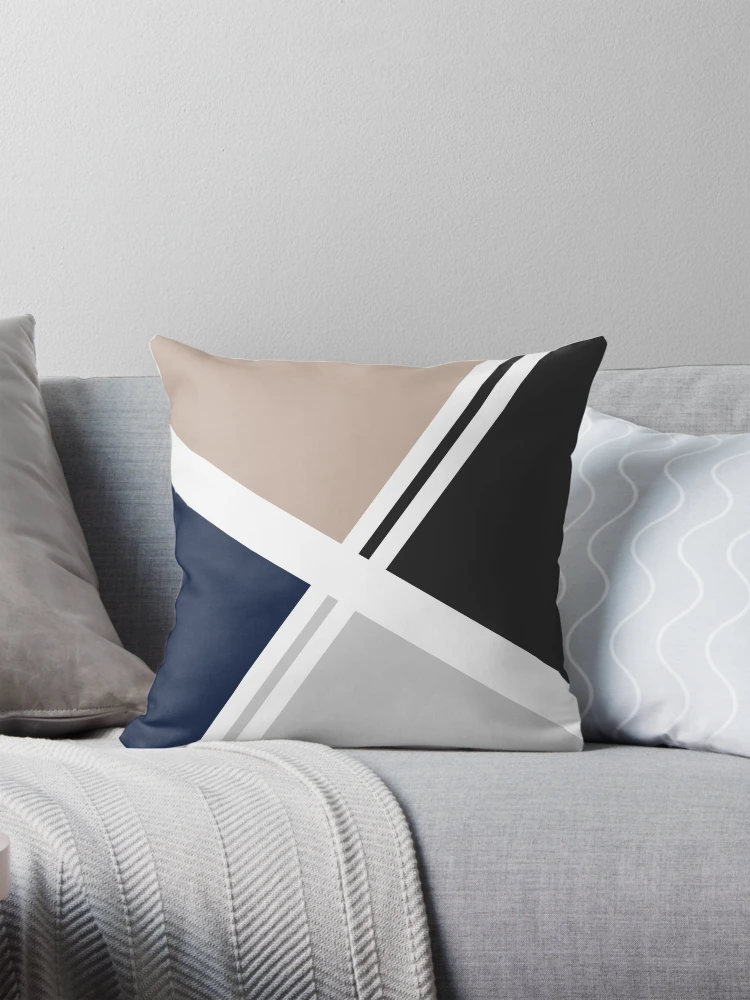 Navy Blue Beige Dark Grey Light Grey Abstract Geometric Pillow for Sale by thelustrous Redbubble