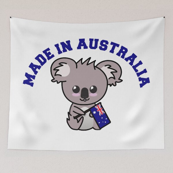 Item preview, Made In Australia: Baby Koala Holding Australian Flag designed and sold by Happy Puppy Print On Demand.