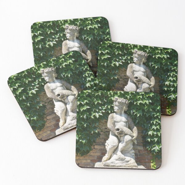Item preview, A Boy with a Fish - Antique Statue Hugged by Glossy Ivy Leaves designed and sold by Georgia Mizuleva.