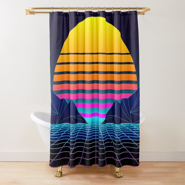 Futuristic Neon Sunset Retrowave Shower Curtain